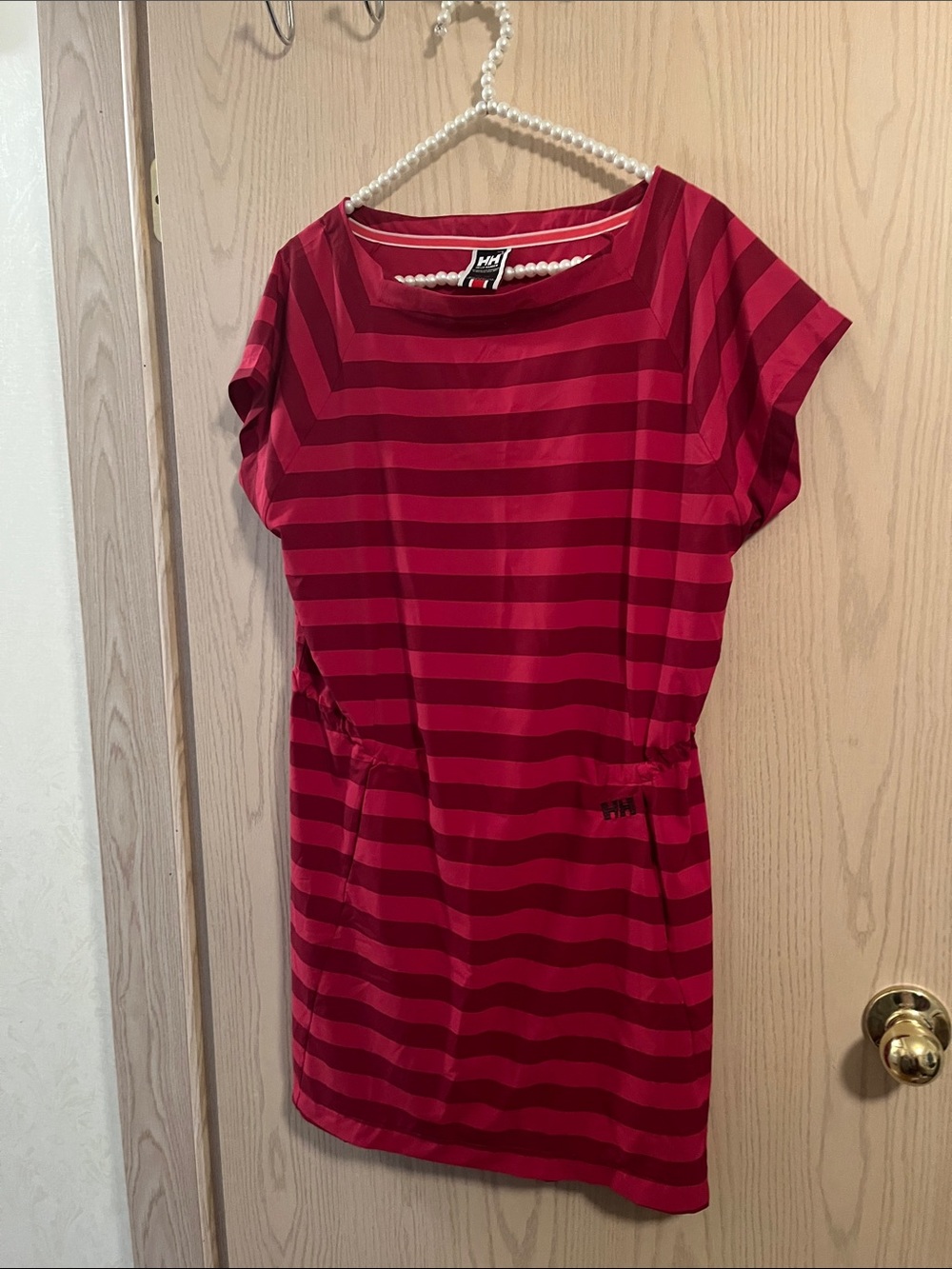 Helly Hansen Red Striped Short Sleeve Mini Dress